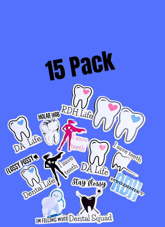 Dental Stickers 15 pack, RDH, DDS, DA